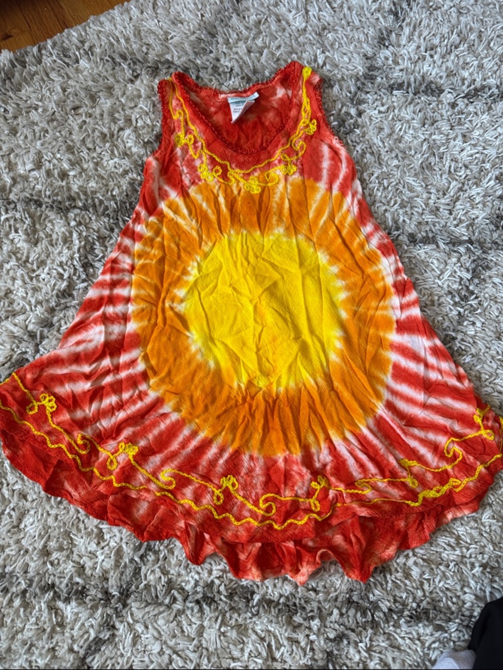 Ingear Red Orange Yellow Tie-Dye Embroidered Cover Up